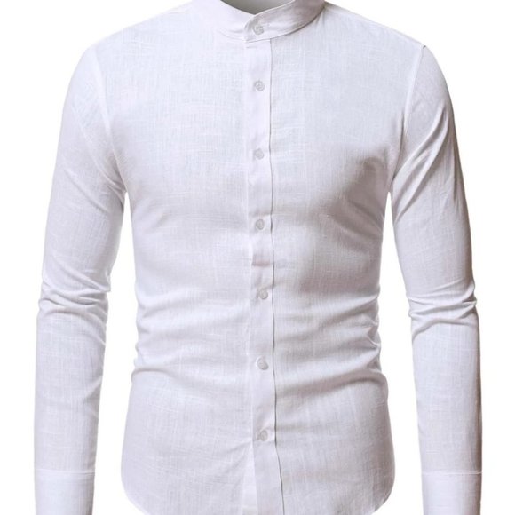 Casual White Men's Button Up Shirt - Picture 4 of 6